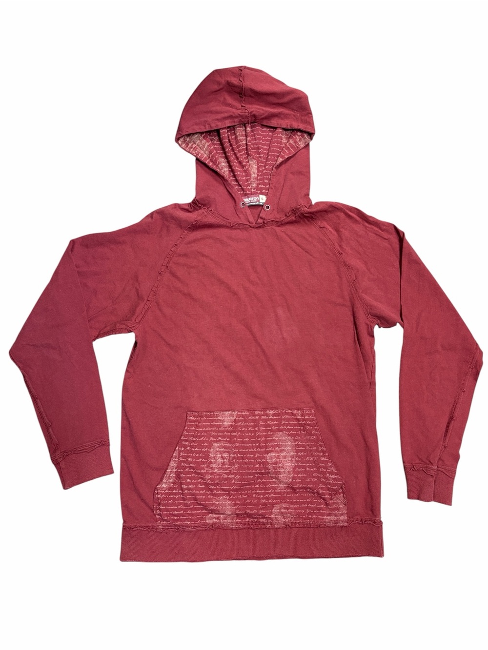 Burton Maroon Script Skull Long Sleeve Hoodie Tshirt - Small